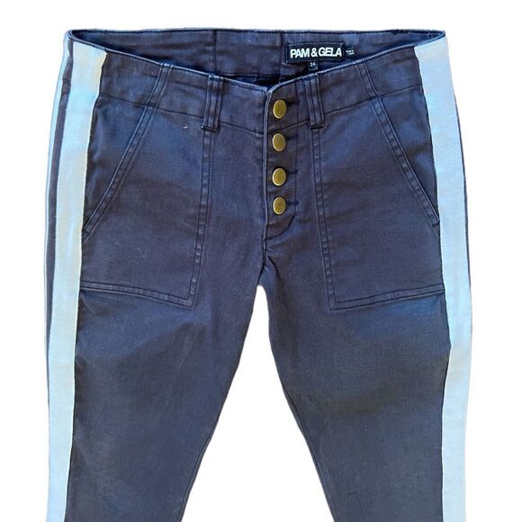 Pam & Gela Step Hem Double White Stripe Phantom Jeans Size 24 - Picture 4 of 9